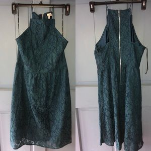 KENSIE blue-green lace halter dress